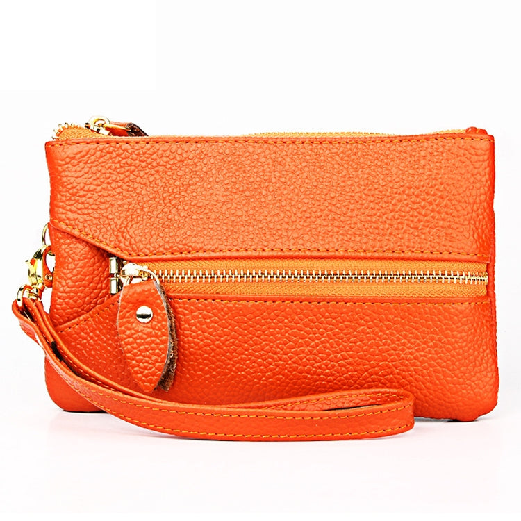 2001 Horizontal Square Litchi Texture Wallet Clutch Bag for Ladies, with Detachable Hand Strap & 6 Key Rings, Green, Yellow, Orange, Pink