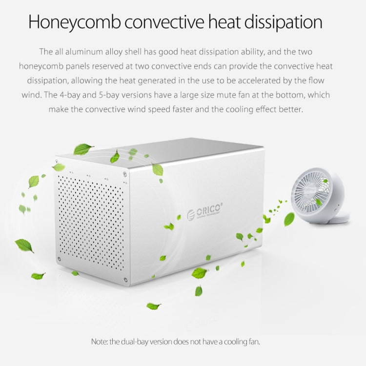 ORICO Honeycomb Series WS500C3 SATA 3.5 inch 50TB USB-C / Type-C 5 Bays Aluminum Alloy HDD / SSD Enclosure, USB-C / Type-C 5 Bays