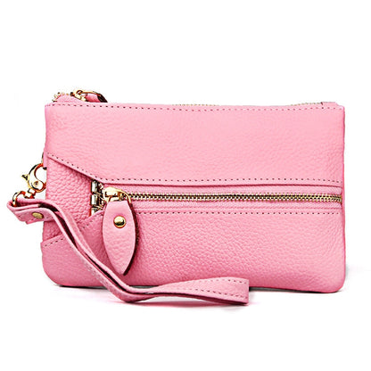 2001 Horizontal Square Litchi Texture Wallet Clutch Bag for Ladies, with Detachable Hand Strap & 6 Key Rings, Green, Yellow, Orange, Pink