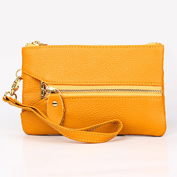 2001 Horizontal Square Litchi Texture Wallet Clutch Bag for Ladies, with Detachable Hand Strap & 6 Key Rings, Green, Yellow, Orange, Pink