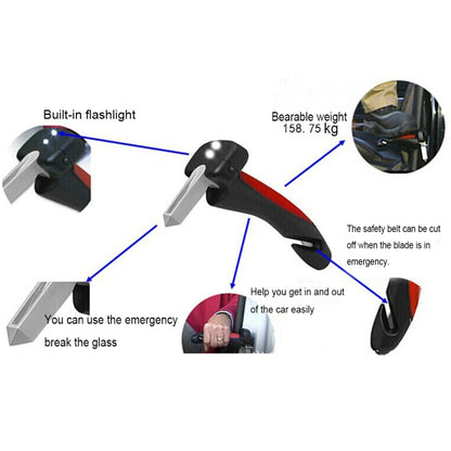 Car Cane Handle Portable Mobility Aid Flashlight Belt Cutter Glass Breaker Emergency Escape Tools, 566