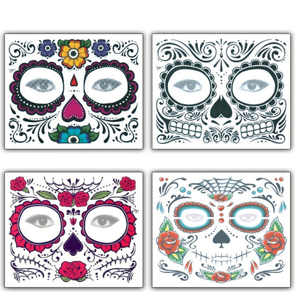 4pcs Halloween Waterproof Temporary Face Tattoo Stickers, Size: 150*125mm, Random Style Delivery, 150*125mm