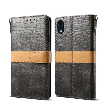 For iPhone XR Splicing Color Crocodile Texture PU Horizontal Flip Leather Case with Wallet & Holder & Card Slots & Lanyard, For iPhone XR