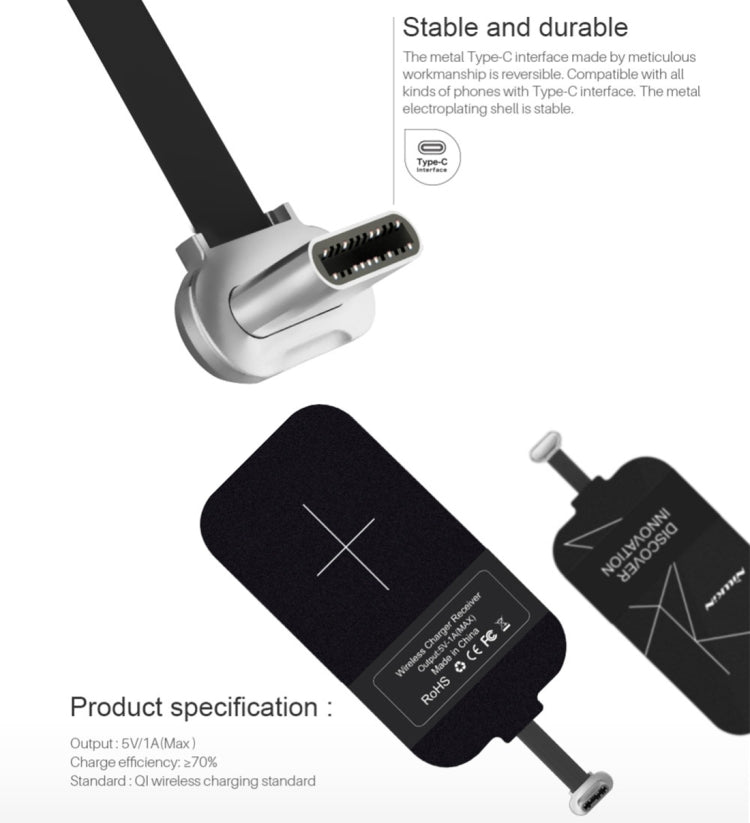 NILLKIN Magic Tag QI Standard Wireless Charging Receiver with USB-C / Type-C Port, MT-WR NK-TYPE C